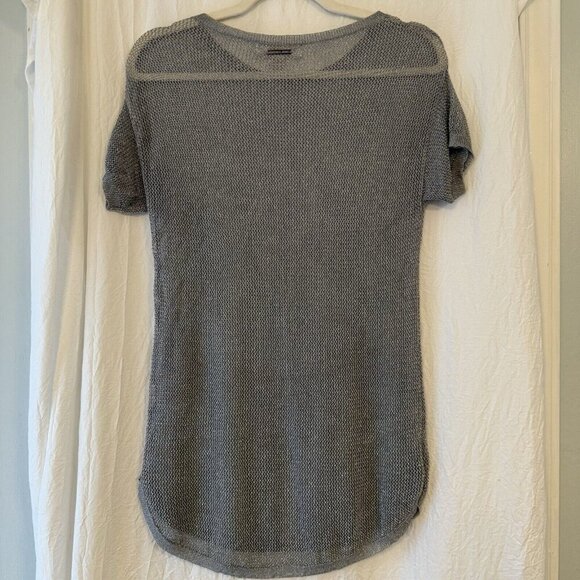 MICHAEL KORS XS Open Knit Mesh Metallic Dolman Top Silver Castlecore - Picture 6 of 10